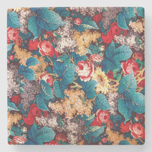  rode rozen en lila bloemmotief stenen onderzetter