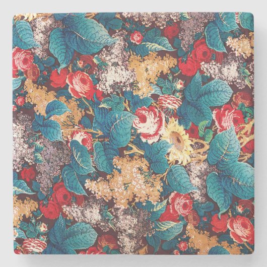  rode rozen en lila bloemmotief stenen onderzetter (Voorkant)