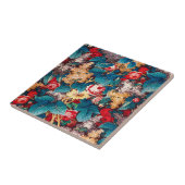 rode rozen en lila bloemmotief tegeltje (Zijkant)