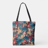  rode rozen en lila bloemmotief tote bag (Achterkant)
