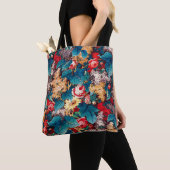  rode rozen en lila bloemmotief tote bag (Dichtbij)