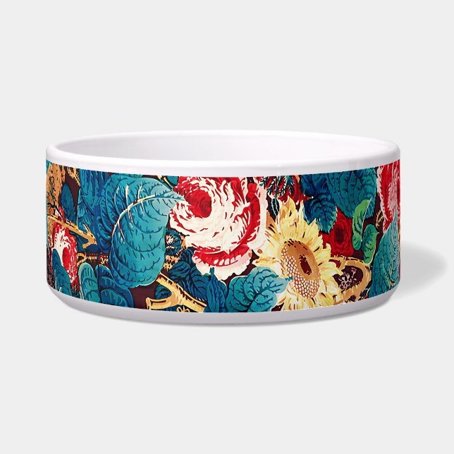  rode rozen en lila bloemmotief voerbakje (Voorkant)