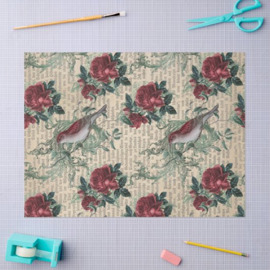  rode rozen en ontkoppeling van vogels tissuepapier (Craft)