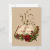 Rode rozen en open bijbel Opslaan Datum Aankondigingskaart (Voorkant / Achterkant)