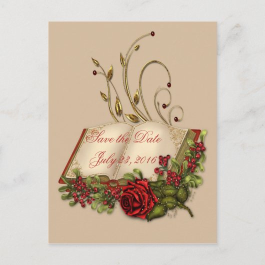 Rode rozen en open bijbel Opslaan Datum Aankondigingskaart (Voorkant)