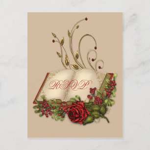 Rode rozen en open Bijbelbruiloft RSVP Uitnodiging Briefkaart
