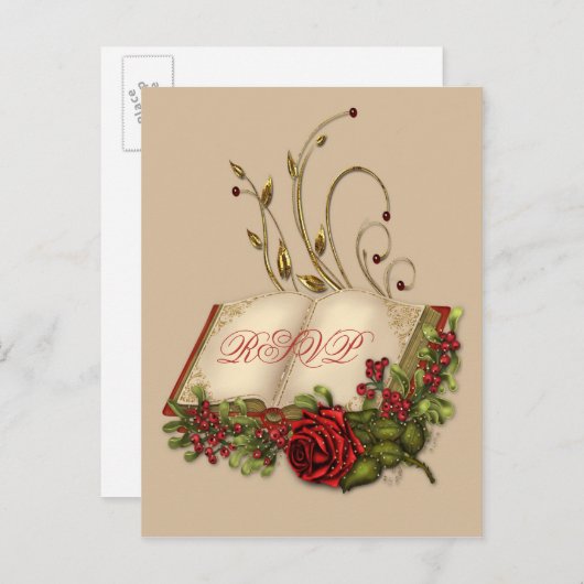 Rode rozen en open Bijbelbruiloft RSVP Uitnodiging Briefkaart (Voorkant / Achterkant)