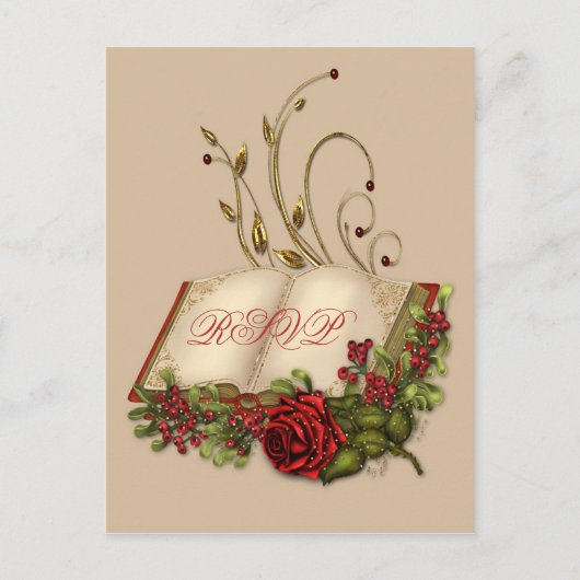 Rode rozen en open Bijbelbruiloft RSVP Uitnodiging Briefkaart (Voorkant)
