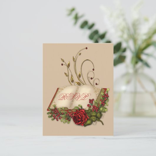 Rode rozen en open Bijbelbruiloft RSVP Uitnodiging Briefkaart (Staand voorkant)