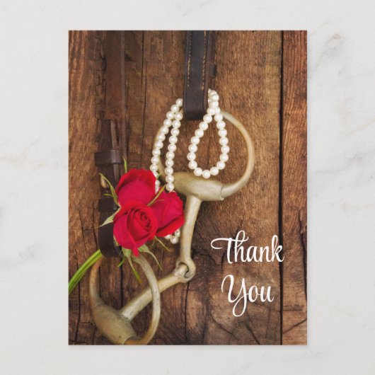 Rode rozen en paarden-bit country Weddenschap Beda Briefkaart (Voorkant)