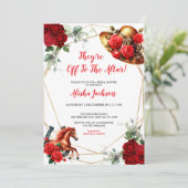 Rode rozen en paarden bruids douche uitnodiging (Staand voorkant)