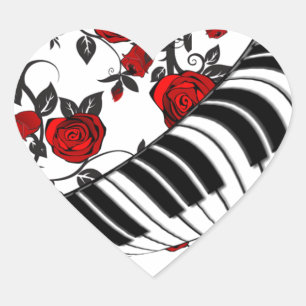 Rode rozen en pianosleutels, oogvangst! hart sticker