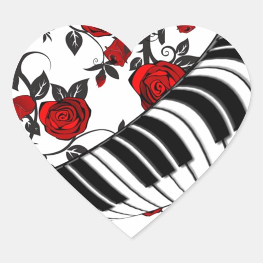 Rode rozen en pianosleutels, oogvangst! hart sticker (Voorkant)