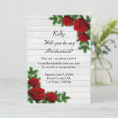 Rode rozen en pijnbijenkast kerstbruidsmeisje kaart (Staand voorkant)