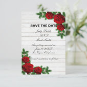 Rode rozen en pine tak kerst sparen de datum (Staand voorkant)