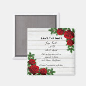 Rode rozen en pine tak kerst sparen de datum magneet (Voorkant / Achterkant)