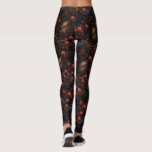 Rode Rozen en Ravens Gothic Alternative Bloemen Leggings (Achterkant)