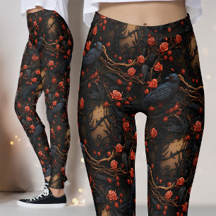 Rode Rozen en Ravens Gothic Alternative Bloemen Leggings