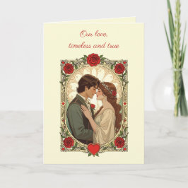 Rode Rozen en Romantiek Art Nouveau Vintage Illust Kaart