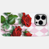 Rode rozen en roze en witte diamantpatroon Case-Mate iPhone case (Achterkant (horizontaal))