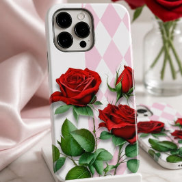 Rode rozen en roze en witte diamantpatroon Case-Mate iPhone 14 pro max hoesje