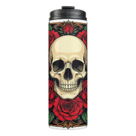 Rode Rozen En Skeletale Schedel Art Nouveau Thermosbeker