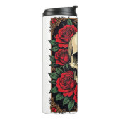 Rode Rozen En Skeletale Schedel Art Nouveau Thermosbeker (Gedraaid links)