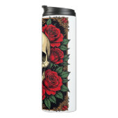 Rode Rozen En Skeletale Schedel Art Nouveau Thermosbeker (Geroteerd rechts)