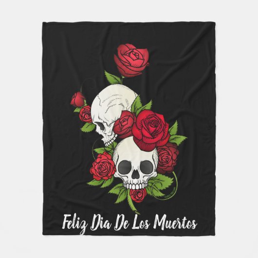 Rode rozen en Skulls Happy Day of the Dead Fleece Deken (Voorkant)