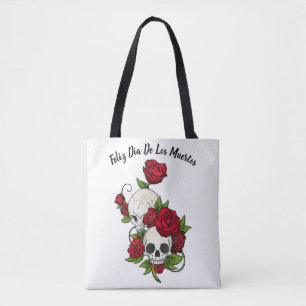 Rode rozen en Skulls Happy Day of the Dead Tote Bag