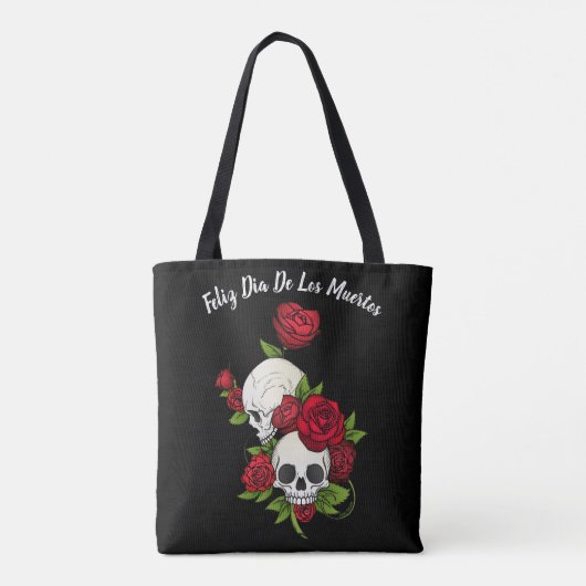 Rode rozen en Skulls Happy Day of the Dead Tote Bag (Achterkant)