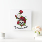 Rode rozen en Skulls Happy Day of the Dead Vierkante Klok (Huis)