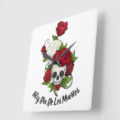 Rode rozen en Skulls Happy Day of the Dead Vierkante Klok (Hoek)