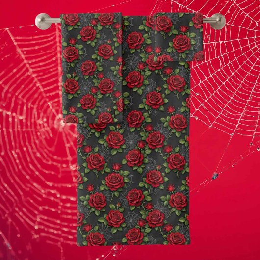 Rode Rozen en Spinnenwebben | Gotische Bad Handdoe Handdoek