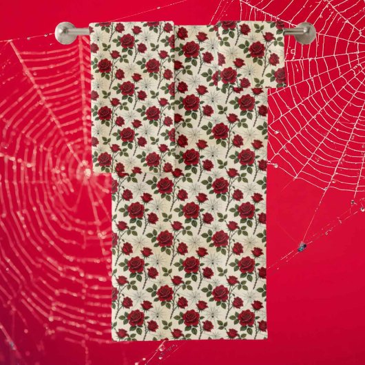 Rode Rozen en Spinnenwebben | Gotische Badhanddoek Bad Handdoek