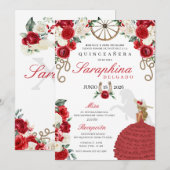 Rode rozen en touwen Western Charro Quinceañera Kaart (Voorkant / Achterkant)