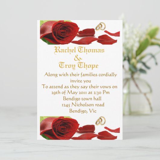 Rode rozen en trouwring kaart (Staand voorkant)