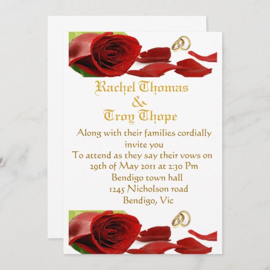 Rode rozen en trouwring kaart (Voorkant / Achterkant)