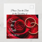Rode rozen en trouwringen slaan de datum op aankondigingskaart (Voorkant / Achterkant)