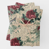 rode rozen en vogels inpakpapier vel (In situ)