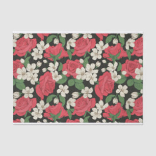 Rode Rozen en Witte Bloemen Illustraties Patroon Tissuepapier