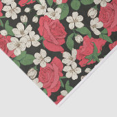 Rode Rozen en Witte Bloemen Illustraties Patroon Tissuepapier (Detail)