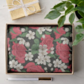 Rode Rozen en Witte Bloemen Illustraties Patroon Tissuepapier (Geschenk)