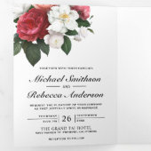 Rode rozen en witte Magnolia Botanical Wedding Drieluik Uitnodiging (Binnenzijde eerst)