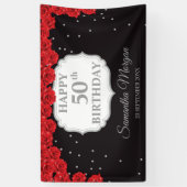 Rode rozen en zilveren glitters 50e verjaardag ban spandoek (Verticaal)
