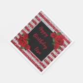 Rode rozen en zilveren strepen van glitter Birthda Servet (Hoek)