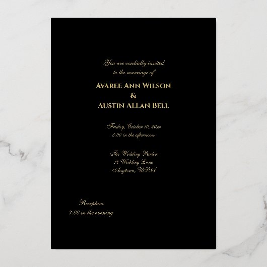 Rode Rozen en zwarte en goudolie Folie Uitnodiging (Achterkant)