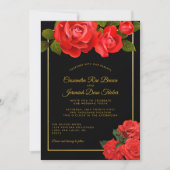 Rode rozen en zwarte formele huwelijksuitnodiging kaart (Voorkant)