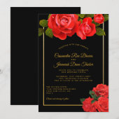 Rode rozen en zwarte formele huwelijksuitnodiging kaart (Voorkant / Achterkant)