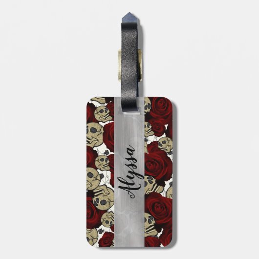 Rode rozen en zwarte rozen bagagelabel (Achterkant verticaal)